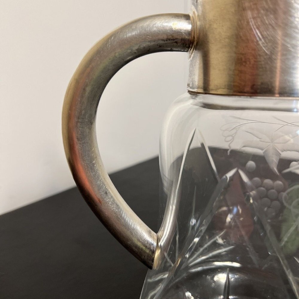 Vintage HKE Pitcher Cold Crystal Glass Closed Silver Plated Mount 10” - Picture 14 of 16